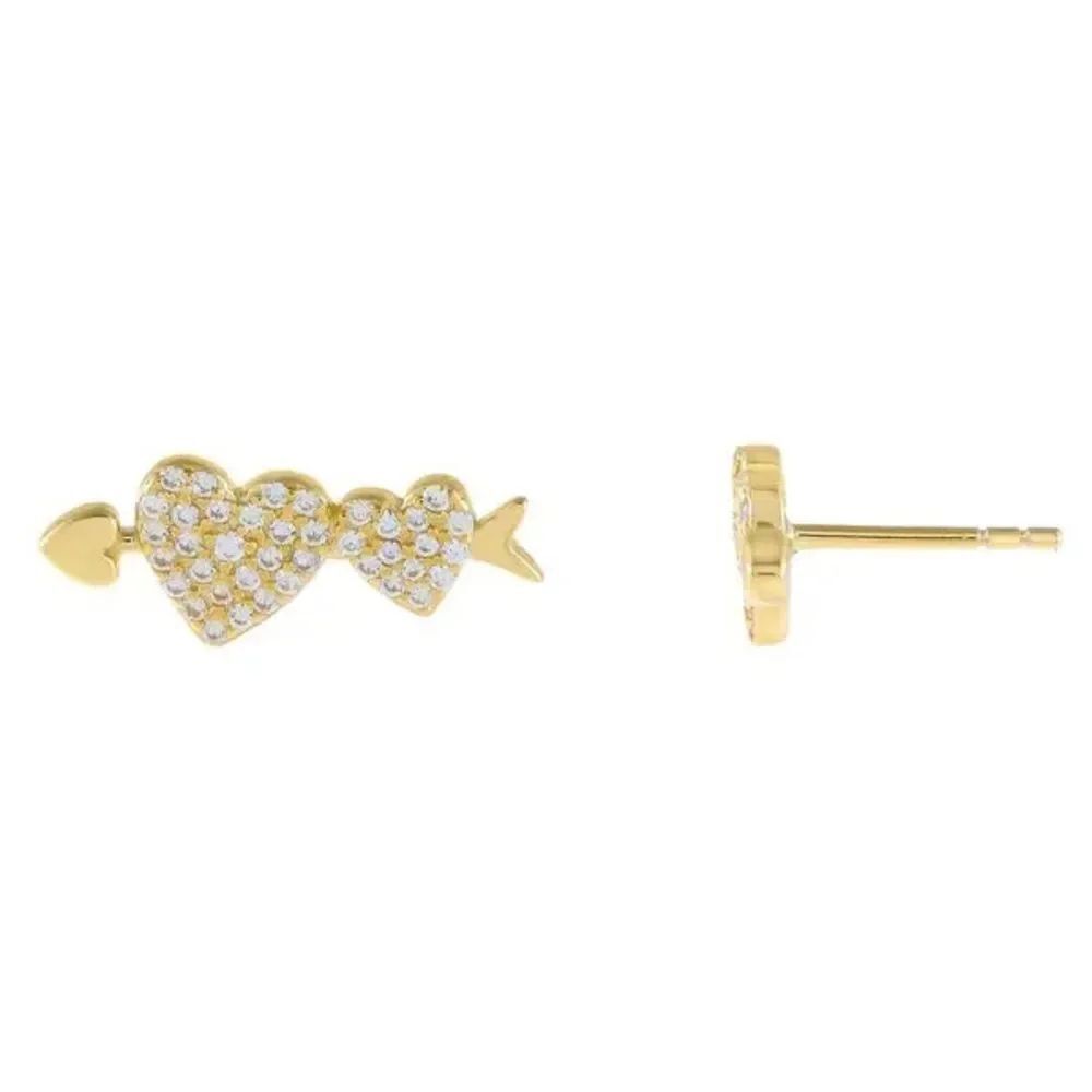 Adinas Jewels Gold over .925 Sterling Silver CZ Heart Arrow Stud Earrings NWT